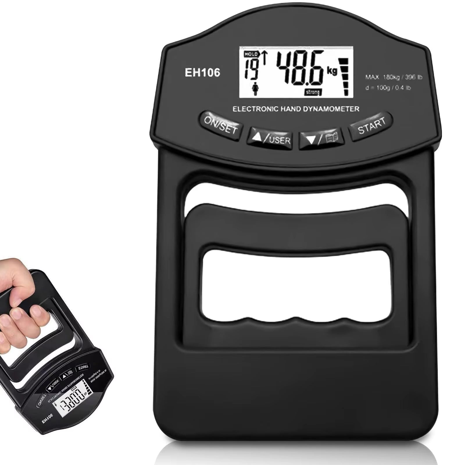 396Lbs/180Kg Digital Hand Dynamometer Grip Grip Strength Tester with LCD Screen for Forearm Training Finger Power Weightlifting