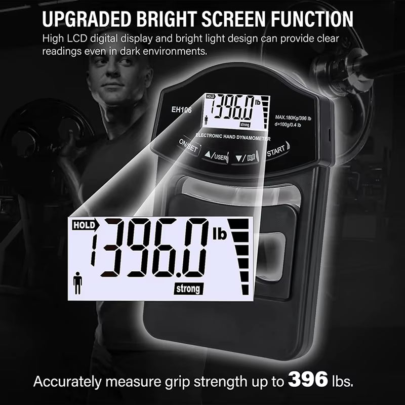 396Lbs/180Kg Digital Hand Dynamometer Grip Grip Strength Tester with LCD Screen for Forearm Training Finger Power Weightlifting